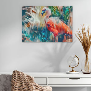 a painting of a flamingo on a wall