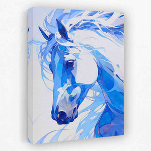 a painting of a blue horse on a white background