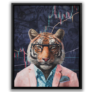 a painting of a tiger wearing a suit and glasses