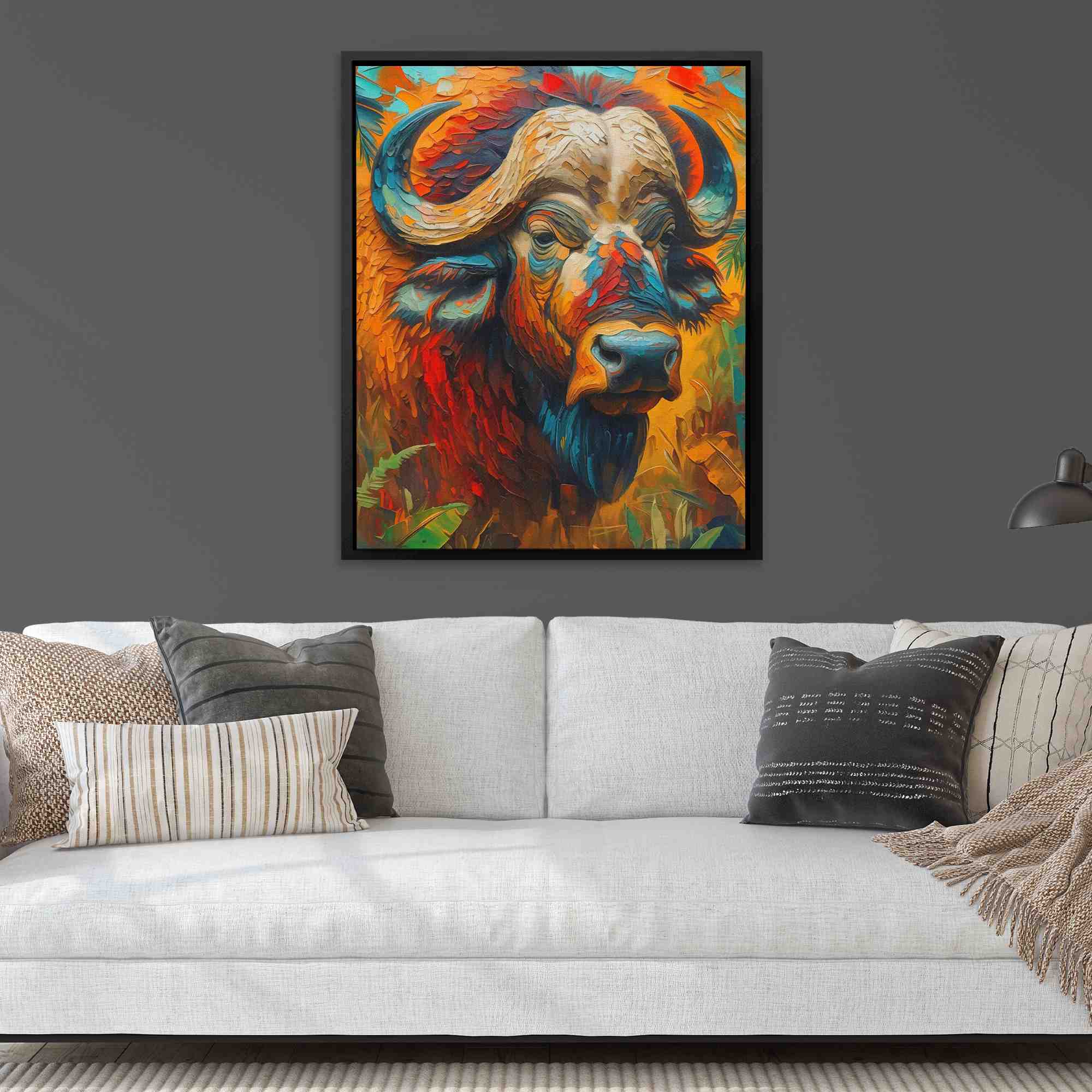 a painting of a buffalo on a canvas