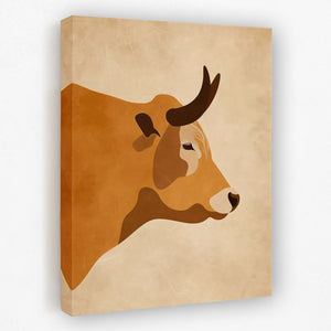 a brown cow with horns on a beige background