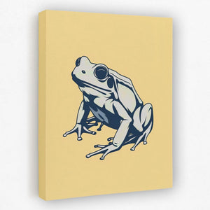 a blue and white frog on a yellow background