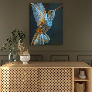 a painting of a hummingbird in flight