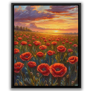 a painting of a field of red flowers