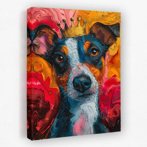 a painting of a dog with a crown on it's head