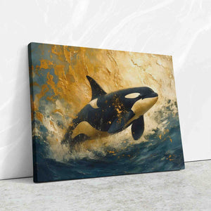 a painting of an orca jumping out of the water