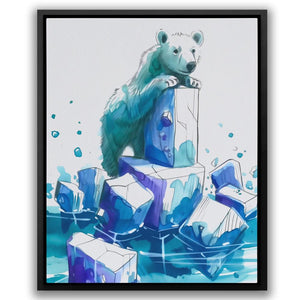 a painting of a polar bear sitting on ice blocks