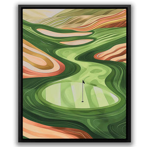 a painting of a golf course with a green