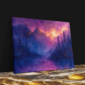 a painting on a table with a black background