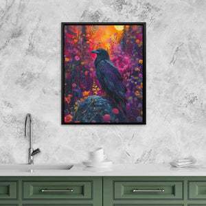 a painting of a bird sitting on a rock