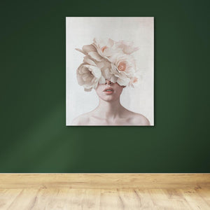 Pink Flower Lady: Delicate Floral Portrait Art - Luxury Wall Art 