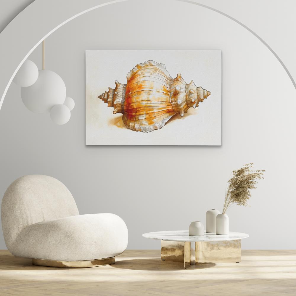 a painting of a sea shell on a white wall