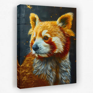 a painting of a red panda bear on a black background