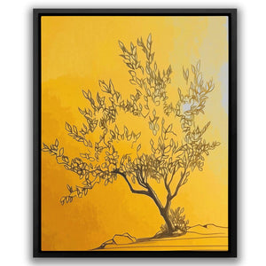 a painting of a tree on a yellow background