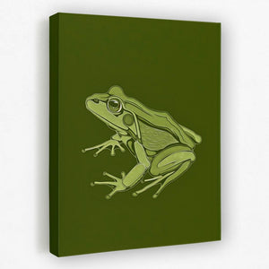 a green frog sitting on top of a green wall