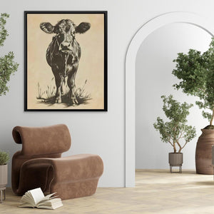 a picture of a cow in a living room