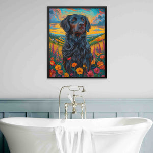 a painting of a dog in a bathroom
