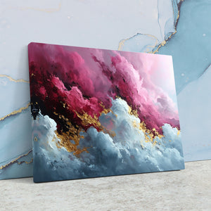 a painting of pink and gold clouds on a marble wall