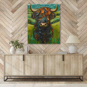 a painting of a bull on a wall