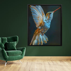 a painting of a hummingbird flying in the air