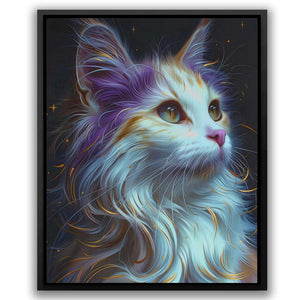 a painting of a white cat with blue eyes