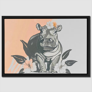 Hippo Flower Dance with Floral Accents Art Print - Luxury Wall Art 