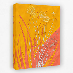 a painting of flowers on a yellow background