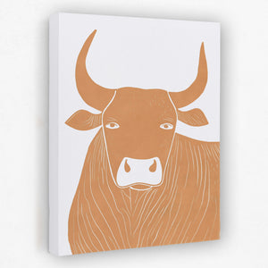 a picture of a brown cow with long horns