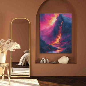 a painting hanging on a wall next to a mirror