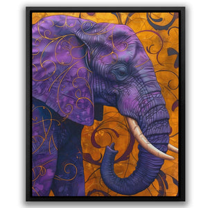 a painting of an elephant on a yellow background