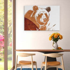 a painting of a bear on a wall above a table