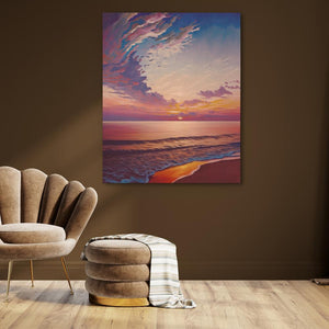 a painting of a sunset over the ocean