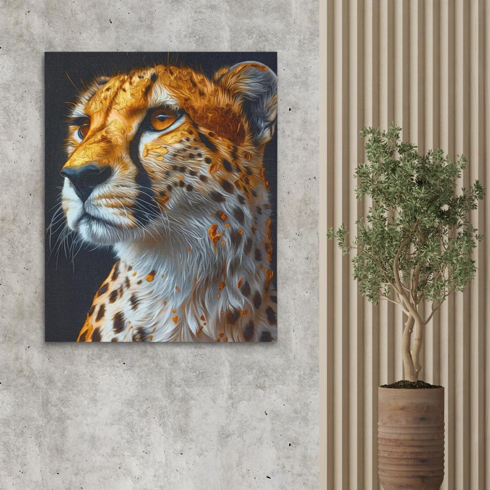 a painting of a cheetah on a black background