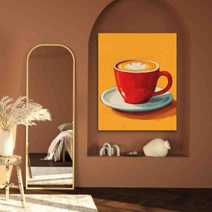 a painting of a cup of coffee on a plate