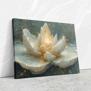 a painting of a white flower on a wall