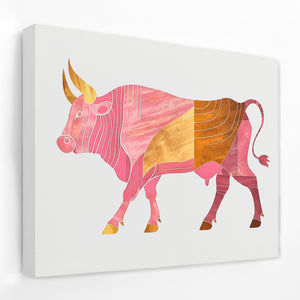 a painting of a bull on a white wall