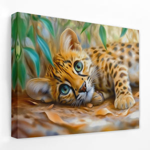 a painting of a baby leopard laying on the ground