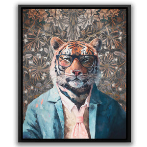 a painting of a tiger wearing glasses and a suit