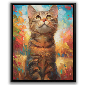 a painting of a cat sitting in a field