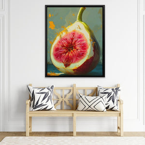 a painting of a piece of fruit on a bench