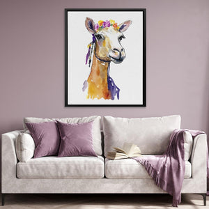 a painting of a giraffe in a living room