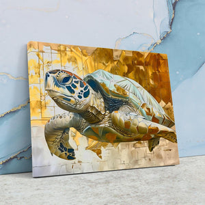 a painting of a turtle on a tile wall