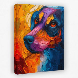 a colorful painting of a dog's face on a canvas