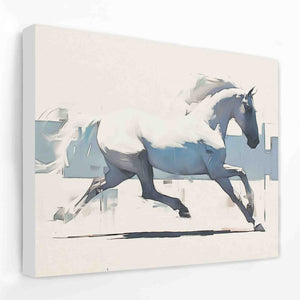 a painting of a white horse running in a field
