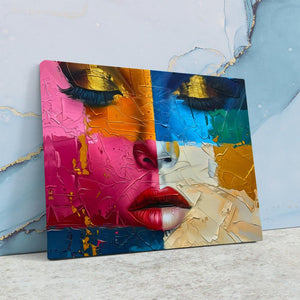 a colorful painting of a woman's face on a wall