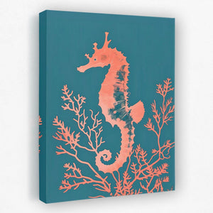 a painting of a sea horse on a blue background