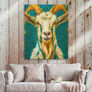 a painting of a goat with horns on a wall