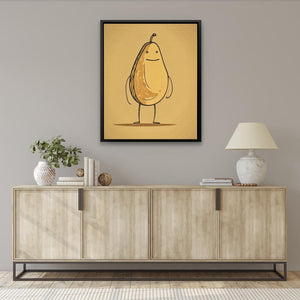 a painting of a pear on a yellow background