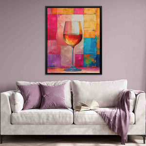 a painting of a glass of wine on a couch