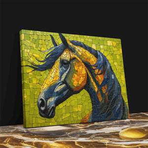 a painting of a horse on a yellow background
